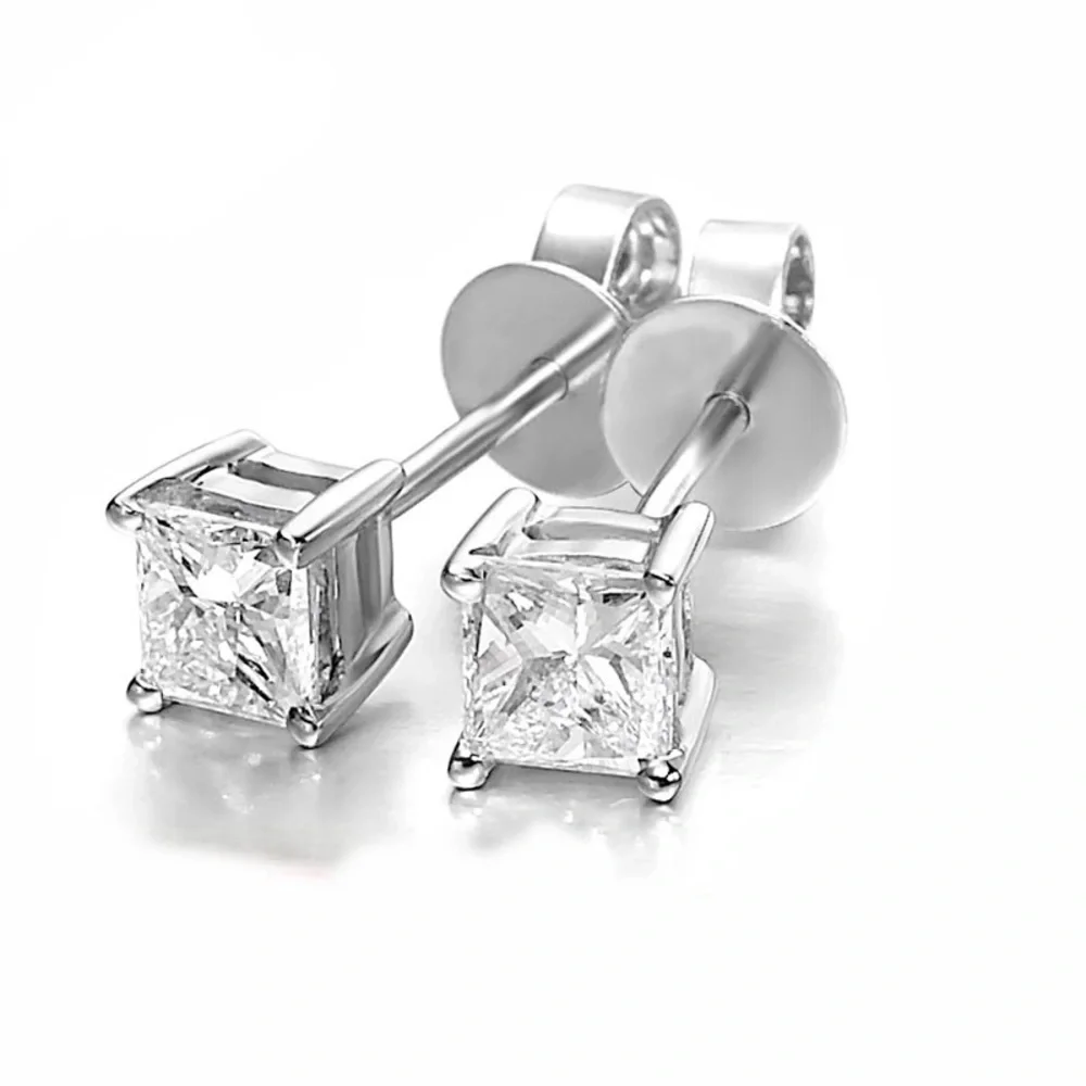 4-7mm Square Cut VVS Diamond 925 Silver Pin Studs